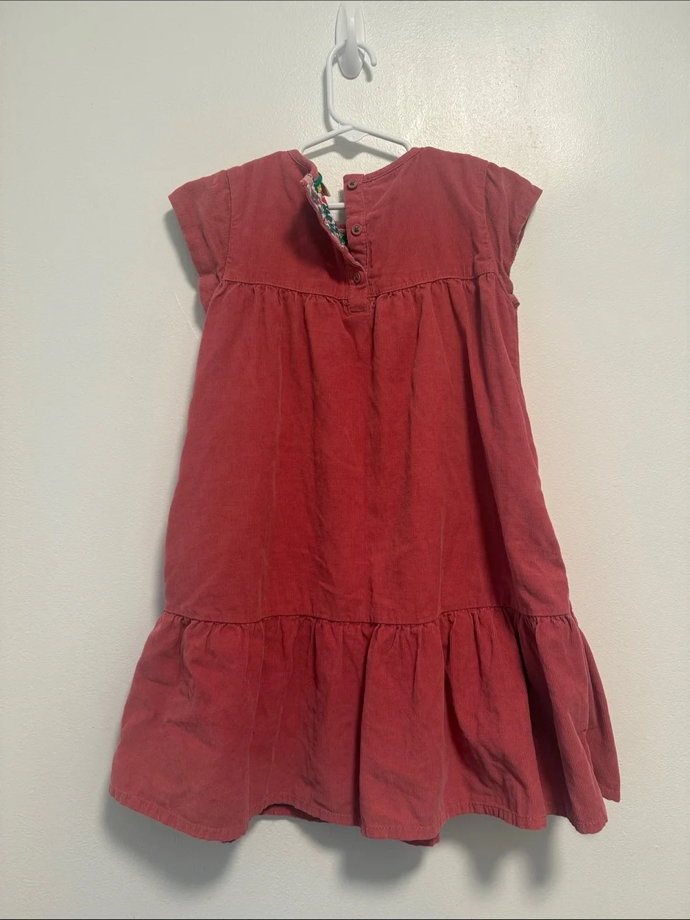 Mini Boden Dusty Rose Corduroy Dress with Floral Trim